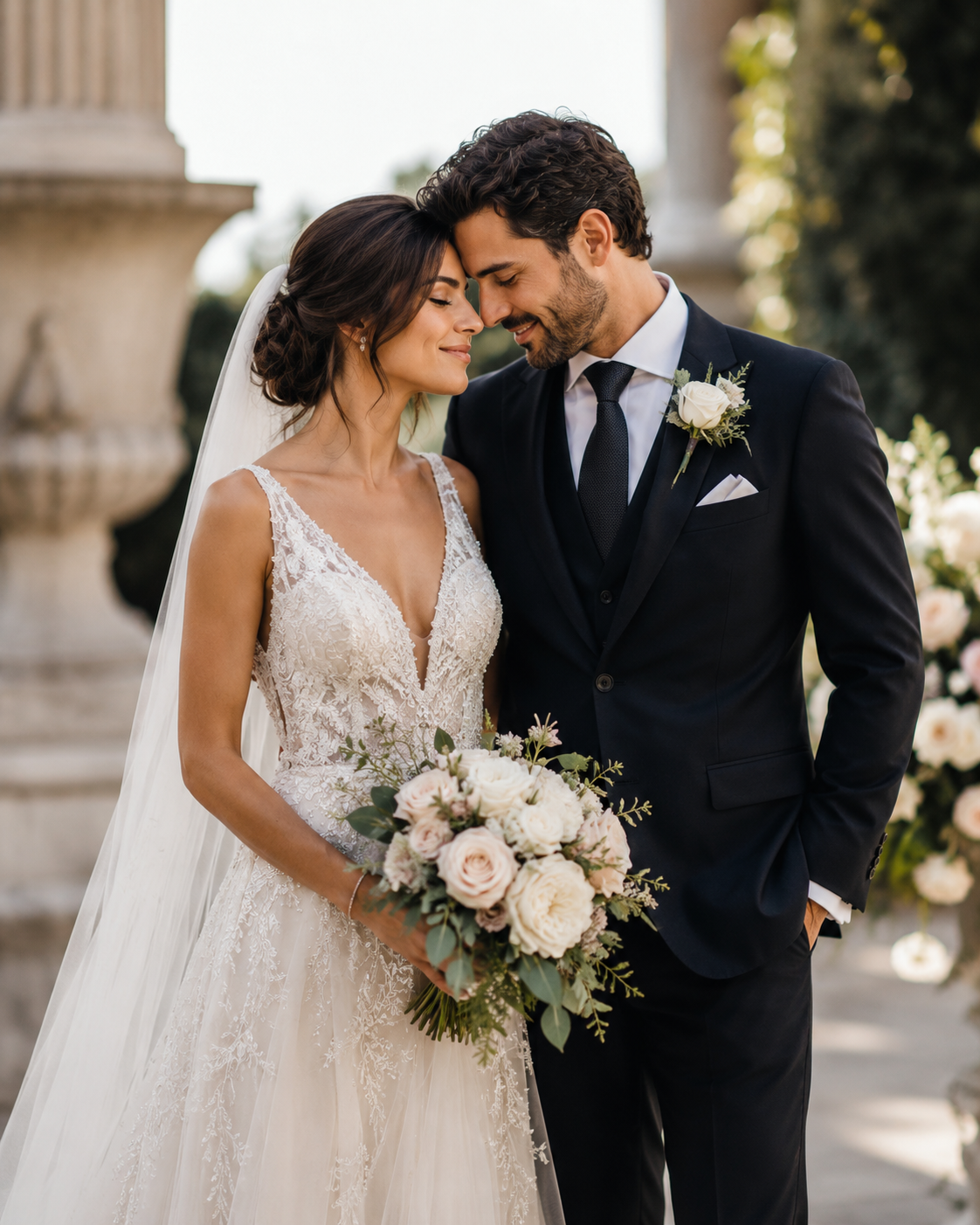 Fotografía realista de novios en una boda elegante